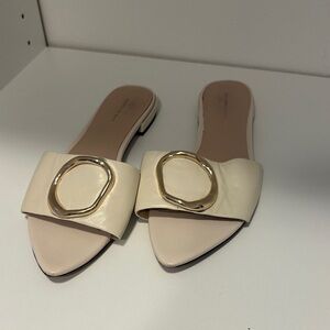 Something Navy Cream Mules with Gold Detail